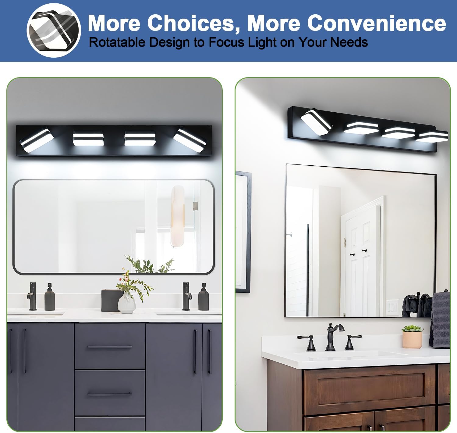Torondo 360° Rotate LED Bathroom Vanity Light Fixtures, Acrylic Vanity Lights for Bathroom, Modern Wall Lighting Fixtures Over Mirror Living