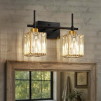 Torondo Modern Crystal 3-Light Vanity Lights for Bathroom Gold Bathroom Lights Over Mirror Black and Gold Vanity Lighting Fixtures Square Shade Brass Wall Sconce