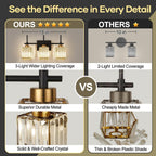 Torondo Modern Crystal 3-Light Vanity Lights for Bathroom Gold Bathroom Lights Over Mirror Black and Gold Vanity Lighting Fixtures Square Shade Brass Wall Sconce