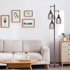 Dimmable Floor Lamp, Industrial Floor Lamps for Living Room, Gold Tree Lamp Standing Lamp Tall Lamps with 3 Elegant Teardrop Cage Head & 800 Lumens LED Bulbs