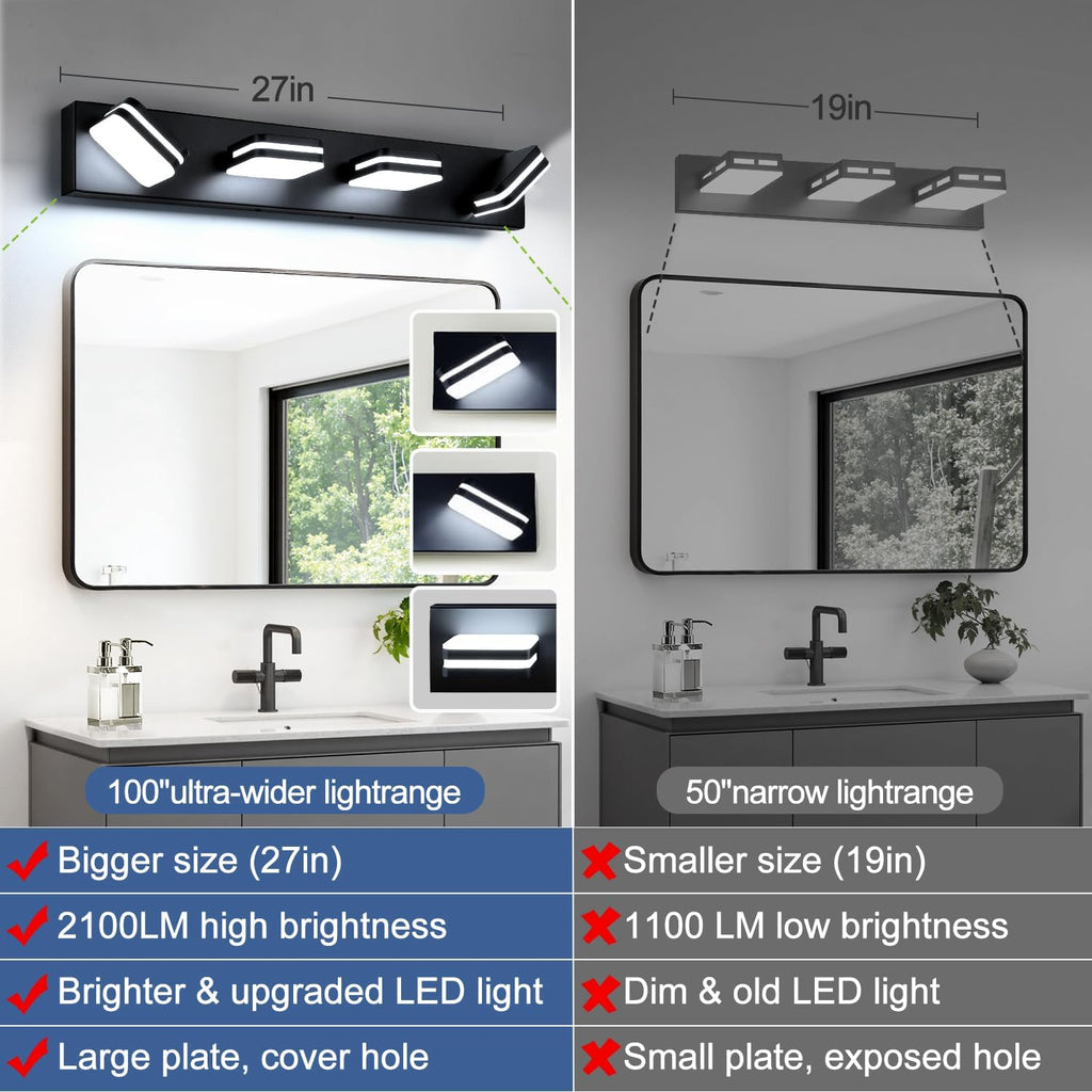 Torondo 360° Rotate LED Bathroom Vanity Light Fixtures, Acrylic Vanity Lights for Bathroom, Modern Wall Lighting Fixtures Over Mirror Living